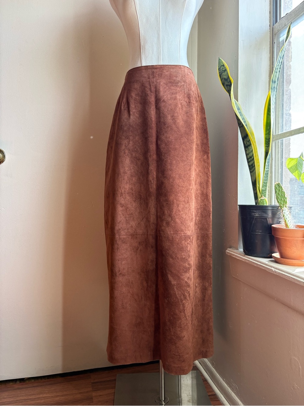 vintage 80s live a little brown suede leather maxi skirt